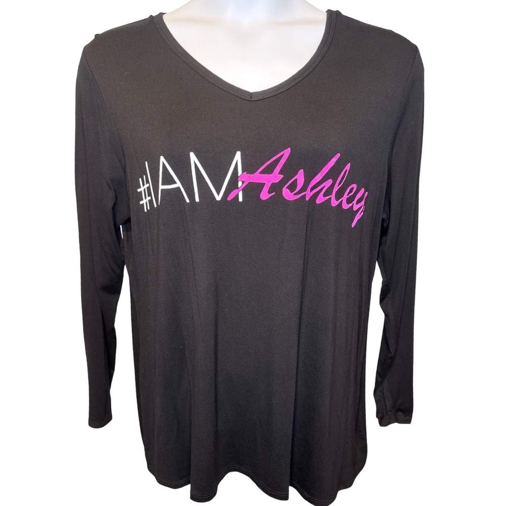 NWT Ashley Stewart Womens Black Graphic Long Sleeve Tee One Size #IAMAshley Bold